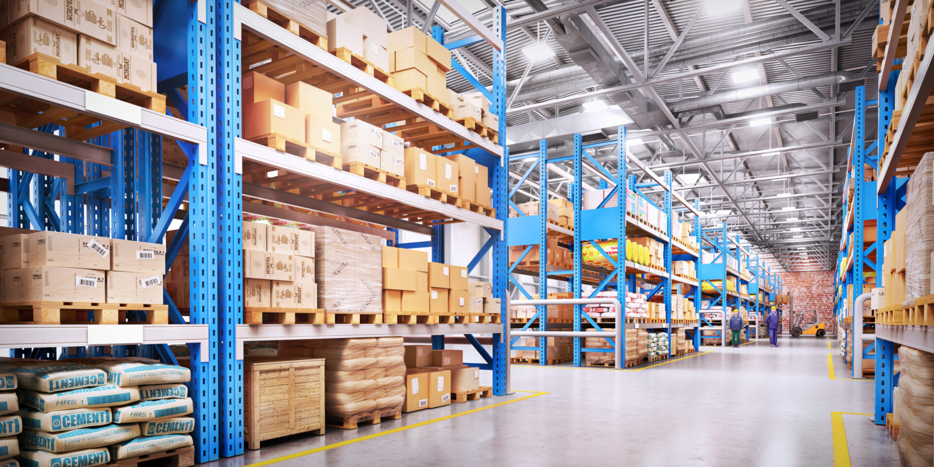 Warehouse with variety of timber for construction and repair. Delivery concept