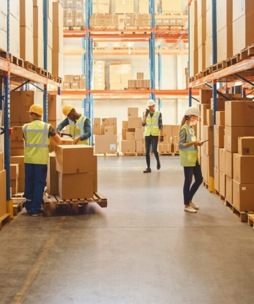 warehouse workers preparing a cross dock shipment