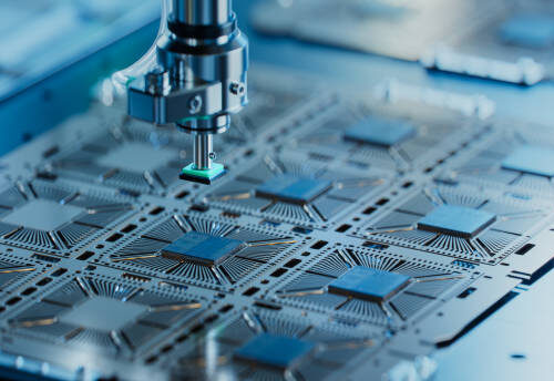 istockphoto-1468266144-612x612 Close-up of Silicon Die are being Extracted from Semiconductor Wafer and Attached to Substrate by Pick and Place Machine. Computer Chip Manufacturing at Fab. Semiconductor Packaging Process.